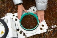Researcher Michelle Garneau from the University of Quebec in Montreal tests soil in a peat bog to gauge the climate impact of the giant Romaine hydroelectric dam project