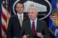 Trump Sessions Jeff Sessions, Rod Rosenstein In this July 20, 2017 file photo, Attorney General Jeff Sessions accompanied by Deputy Attorney General Rod Rosenstein, speaks at a news conference at the Justice Department in Washington. Sessions resigned Nov. 7, 2018. as the country's chief law enforcement officer after enduring more than a year of blistering and personal attacks from President Donald Trump over his recusal from the Russia investigation. (AP Photo/Andrew Harnik) The Associated Press
