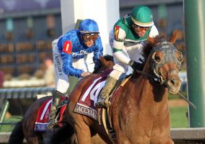 Breeders' Cup: Accelerate emerges from furious battle to wire