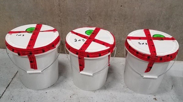 CBP Officers find three buckets of methamphetamine in a truck attempting to cross the border from Mexico.(Photo: U.S. Customs and Border Protection/Laredo Sector)