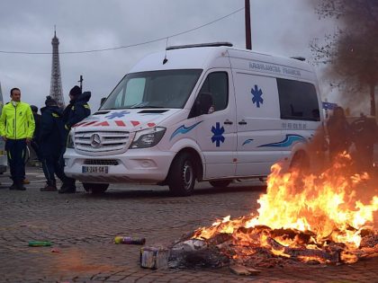 Ambulance drivers demonstrate near the French National Assembly in Paris, on December 3, 2