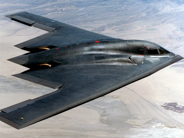 INFLIGHT - AUGUST 14: In this handout photo provided by the U.S. Air Force, the B-2 flies