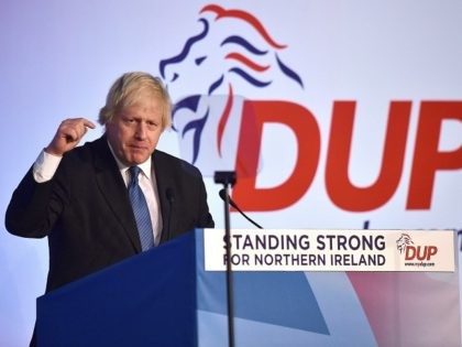 BELFAST, NORTHERN IRELAND - NOVEMBER 24: Conservative party MP Boris Johnson delivers his speech during the Democratic Unionist Party annual conference at the Crown Plaza Hotel on November 24, 2018 in Belfast, Northern Ireland. The DUP strongly oppose the propsed Brexit deal brokered between the UK government and the EU. …
