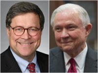Collage-William-Barr-Jeff-Sessions-kirkland.com-ap Combo photo of William Barr and Jeff Sessions, both smiling