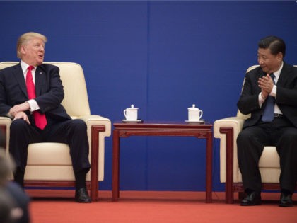 US President Donald Trump (L) and China's President Xi Jinping attend a business leaders e