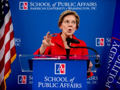 Sen. Elizabeth Warren, D-Mass., speaks at the American University Washington College of La
