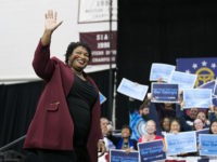 President Obama Campaigns In Atlanta For Georgia Gubernatorial Candidate Stacy Abrams And Georgia Democrats On The Ballot ATLANTA, GA - NOVEMBER 02: Georgia Democratic Gubernatorial candidate Stacey Abrams walks on stage and waves at the audience for a campaign rally at Morehouse College with Former US President Barack Obama on November 2, 2018 in Atlanta, Georgia. Obama spoke in Atlanta to endorse Abrams and encourage Georgians to …
