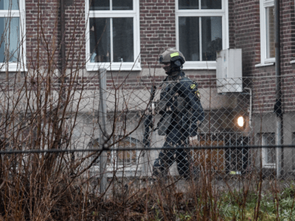 Police is seen outside Hassleholm Technical School in Haesselholm, Sweden after an explosi