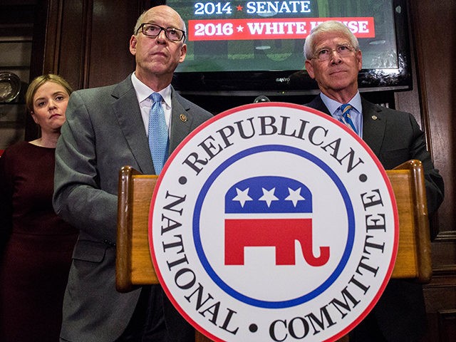 WASHINGTON, D.C. - NOVEMBER 09: NRCC Chairman Rep. Greg Walden (R-OR), left, and Sen. Roge