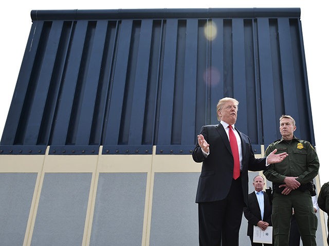 US President Donald Trump speaks during an inspection of border wall prototypes in San Die