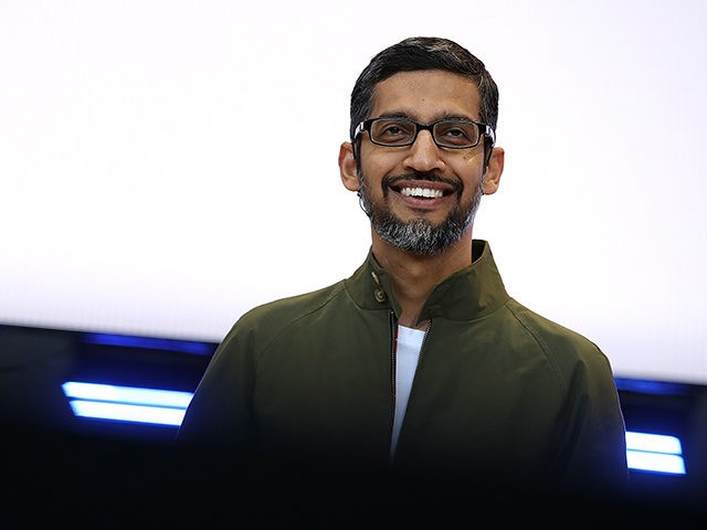 MOUNTAIN VIEW, CA - MAY 08: Google CEO Sundar Pichai delivers the keynote address at the Google I/O 2018 Conference at Shoreline Amphitheater on May 8, 2018 in Mountain View, California. Google's two day developer conference runs through Wednesday May 9. (Photo by Justin Sullivan/Getty Images)