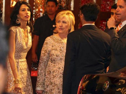 Former U.S. Secretary of State Hillary Clinton arrives to attend the wedding of Isha Amban