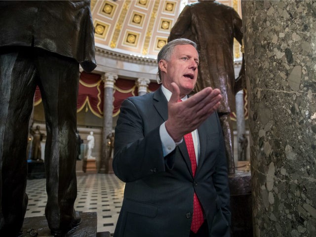 Rep. Mark Meadows, R-N.C., chairman of the conservative Freedom Caucus, speaks during a te