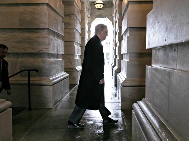 Senate Majority Leader Mitch McConnell, R-Ky., arrives at the Capitol as work continues to meet a Friday night deadline to avoid a partial government shutdown as President Donald Trump demands money for a wall along the U.S.-Mexico border, in Washington, Friday, Dec. 21, 2018. Trump is imploring McConnell to change …