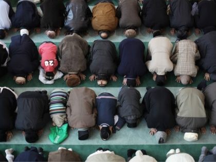 LONDON, ENGLAND - FEBRUARY 18: Muslim men pray at Baitul Futuh Mosque in Morden on February 18, 2011 in London, England. Around five thousand Muslim men and women converged at the mosque today, which is Western Europe's largest, to Unite against Extremism and pay vigil following a series of sectarian …
