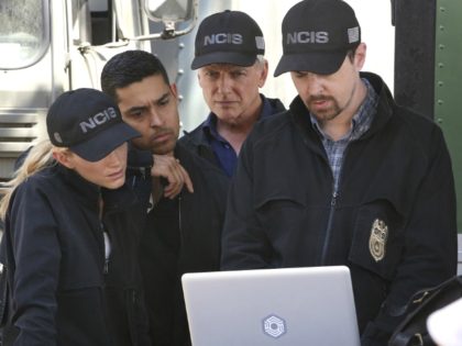 Mark Harmon, Wilmer Valderrama, Sean Murray, and Emily Wickersham in NCIS: Naval Criminal Investigative Service (CBS Paramount Network Television, 2003)