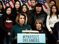 Pelosi-press-conference-drem-act-getty House Minority Leader Nancy Pelosi speaks at a press conference calling for the passage of the Dream Act at the U.S. Capitol January 18, 2018 in Washington, DC. Without legislative action thousands of recipients of the Dream Act will be at risk of deportation. (Photo by Aaron P. Bernstein/Getty Images)