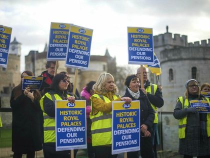 People at the Tower of London on the picket line as staff from Royal Palaces take industri