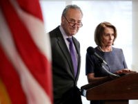 Schumer-Pelosi-stares-getty Senate Minority Leader Charles Schumer (D-NY) (L) and House Minority Leader Nancy Pelosi (D-CA) deliver a 'prebuttal' to President Donald Trump's upcoming address to a joint session of Congress at the National Press Club February 27, 2017 in Washington, DC. Trump has been invited by Speaker of the House Paul …