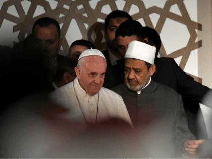 Pope Francis (L) meets with Sheikh Ahmed al-Tayeb, the Grand Imam of Al-Azhar, during a visit to the prestigious Sunni institution in Cairo on April 28, 2017. Pope Francis began a visit to Egypt to promote 'unity and fraternity' among Muslims and the embattled Christian minority that has suffered a …