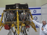 Opher Doron, general manager of Israel Aerospace Industries' space division, speaks beside the SpaceIL lunar module, in a special "clean room" where the space craft is being developed, during a press tour of their facility near Tel Aviv, Israel, Tuesday, July 10, 2018. SpaceIL and the state-owned Israel Aerospace Industries …