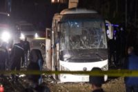 The scene of an attack on a tourist bus in Giza province south of the Egyptian capital Cairo.