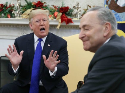 U.S. President Donald Trump argues about border security with Senate Minority Leader Chuck Schumer (D-NY) in the Oval Office on December 11, 2018 in Washington, DC. (Photo by Mark Wilson/Getty Images)