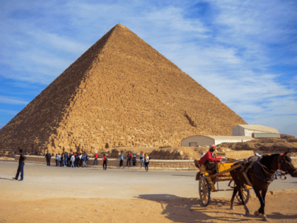 A picture taken on December 6, 2017 shows a view of the Great Pyramid of Khufu (also spell
