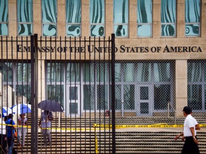Picture of the US embassy in Havana, taken on September 29, 2017 after the United States announced it is withdrawing more than half its personnel in response to mysterious health attacks targeting its diplomatic staff. Secretary of State Rex Tillerson said Washington would maintain relations with Havana -- which were …