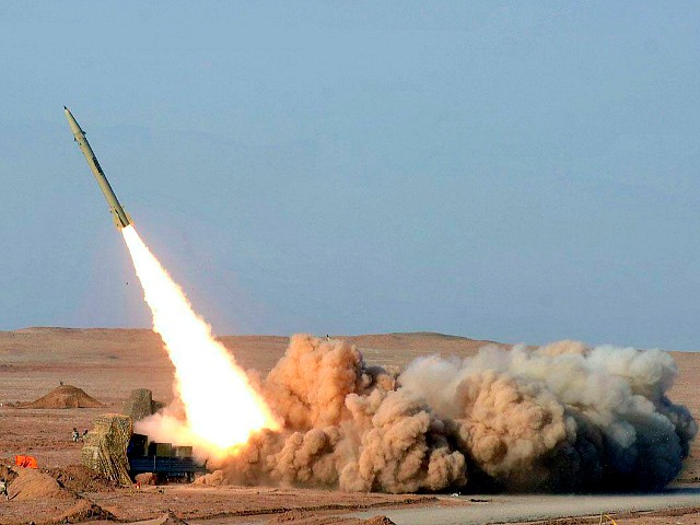 In a picture obtained from Iran's ISNA news agency on July 3, 2012, shows AN Iranian short-range missile (Fateh) launched during the second day of military exercises, codenamed Great Prophet-7, for Iran's elite Revolutionary Guards at an undisclosed location in Iran's Kavir Desert. AFP PHOTO/ISNA/ARASH KHAMOUSHI =AFP IS USING PICTURES FROM ALTERNATIVE SOURCES AS IT WAS NOT AUTHORISED TO COVER THIS EVENT, THEREFORE IT IS NOT RESPONSIBLE FOR ANY DIGITAL ALTERATIONS TO THE PICTURE'S EDITORIAL CONTENT, DATE AND LOCATION WHICH CANNOT BE INDEPENDENTLY VERIFIED == (Photo credit should read ARASH KHAMOUSHI/AFP/GettyImages)