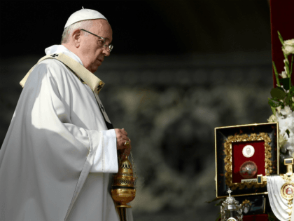 Pope Francis presides over a canonization ceremony in St Peter's Square at the Vatican, on October 14, 2018. - Pope Francis canonizes two of the most important and contested figures of the 20th-century Catholic Church, declaring Pope Paul VI and the martyred Salvadoran Archbishop Oscar Romero as models of saintliness …