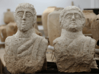 roman busts A picture taken at the Israel Antiquities Authority (IAA) laboratories in Jerusalem on December 30, 2018, shows a limestone busts that the IAA dated to the late Roman period, some 1,700 years ago. - An Israeli woman walking near ancient ruins noticed a head sticking out of the ground, leading …