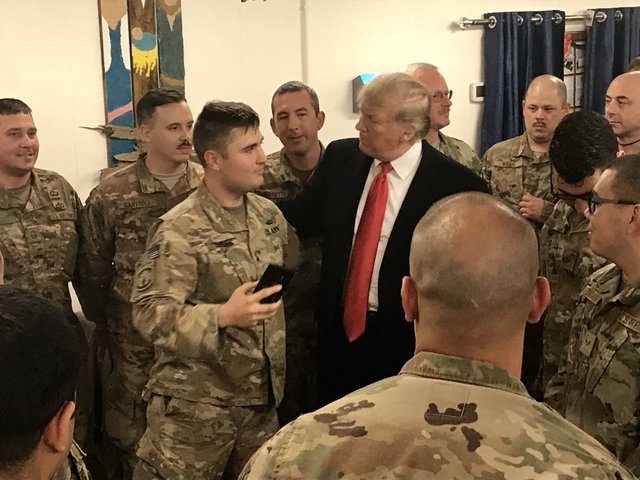 A United States Army soldier told President Trump during his visit on Christmas evening to