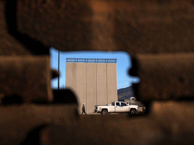 Picture of a prototype of US President Donald Trump's US-Mexico border wall being built ne