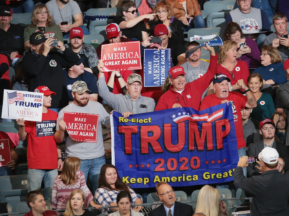 Supporters attend a campaign rally with U.S. President Donald Trump at the Mid-America Cen