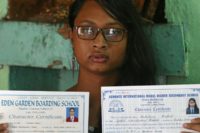 Rukshana Kapali shows her school leaving certificates, one of them recognising her as a boy