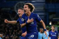 Chelsea's David Luiz celebrates scoring his side's second goal in a shock 2-0 win over Manchester City
