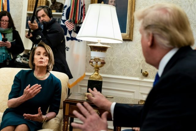 Nancy Pelosi, expected to become speaker in the newly Democrat-controlled lower house of Congress, in a heated exchange with President Donald Trump at the White House on December 11, 2018 Trump, Democrats row over funding for Mexico border wall