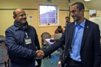 Huthi representative Salim al-Moughaless (R) and Yemeni economist and government representative Ahmed Ghaleb at talks in Sweden where the two sides have exchanged some 15,000 names for a prisoner swap