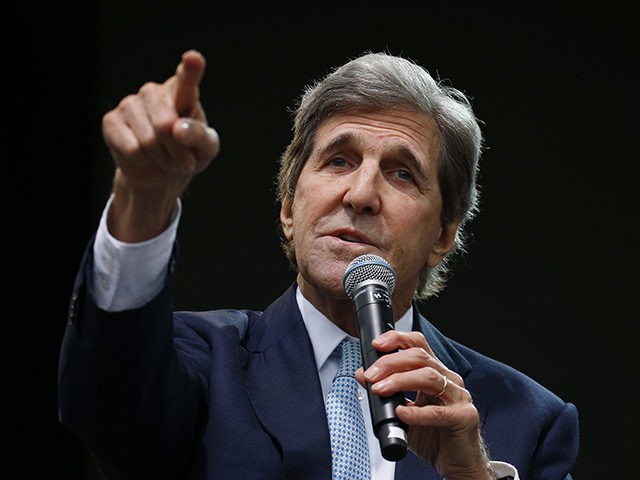 Former Massachusetts Senator John Kerry points as he speaks at the Forbes 30 Under 30 Summit, Monday, Oct. 1, 2018, in Boston. (AP Photo/Mary Schwalm)
