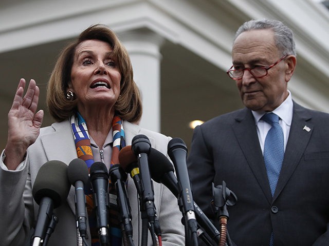 House Democratic leader Nancy Pelosi of California, left, the House Speaker-designate, and Senate Minority Leader Chuck Schumer, D-N.Y., speak to the media after meeting with President Donald Trump, Wednesday, Jan. 2, 2019, on border security at the White House in Washington. (AP Photo/Jacquelyn Martin)