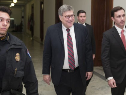 Attorney General nominee William Barr , center, arrives to meet with Sen. Ben Sasse, R-Neb