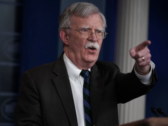 National Security Adviser John Bolton speaks during a news briefing at the James Brady Pre