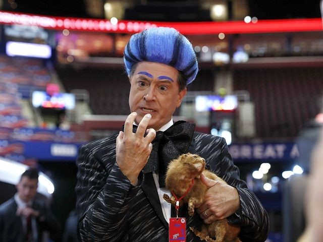 Talk show host Stephen Colbert performs on the floor of the Republican National Convention at Quicken Loans Arena during a taping of his program, Sunday, July 17, 2016, in Cleveland. (AP Photo/Carolyn Kaster)