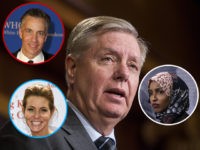 Senators Menendez And Graham Speak On Death Of Saudi Journalist Khashoggi (INSET: CNN's Jim Sciutto, MSNBC's Stephanie Ruhle, Rep. Ilhan Omar (D-MN)) WASHINGTON, DC - DECEMBER 12: Sen. Lindsey Graham (R-SC) speaks during a news conference discussing discuss a resolution to end U.S. military support for Saudi Arabia's war with Yemen on Capitol Hill on December 12, 2018 in Washington, DC. …