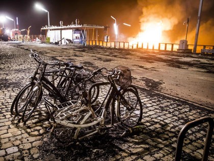 Destroyed bicycles are pictured after a New Years Eve beach bonfire went out of control in Scheveningen a coastal resort near the Hague on January 1, 2019. (Photo by Bart Maat / ANP / AFP) / Netherlands OUT (Photo credit should read BART MAAT/AFP/Getty Images)