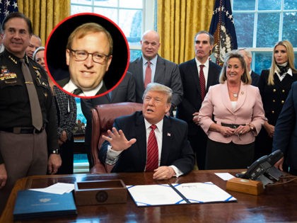 (INSET: ABC News's Jon Karl) US President Donald Trump speaks while signing a bill for Anti-Human Trafficking Legislation at White House in Washington, DC, on January 9, 2018. - This bill, which passed the House and Senate unanimously, would renew existing programs that make federal resources available to human trafficking …