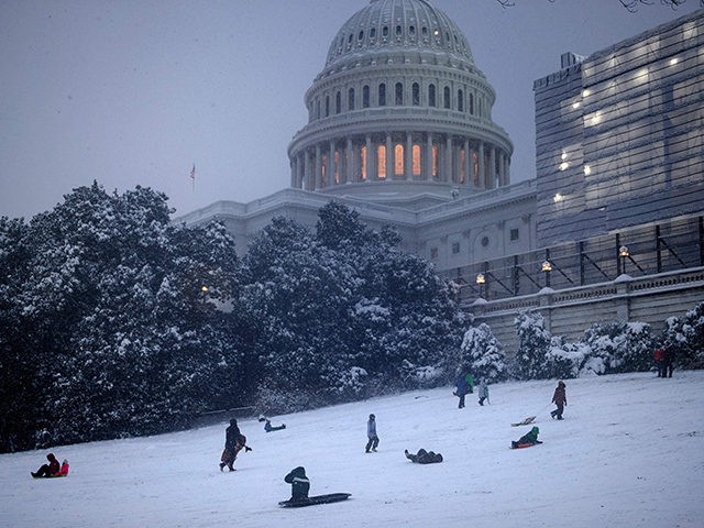 People sled on Capitol Hill during a winter storm January 13, 2019 in Washington, DC. - Wa