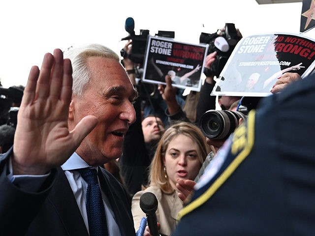 Roger Stone arrives for his arraignment, as part of the Robert Mueller probe, at the US District courthouse in Washington DC on January 29, 2019. - Roger Stone, the veteran Republican political operative, will appear in court after being indicted on charges of lying to Congress and obstruction in Special …