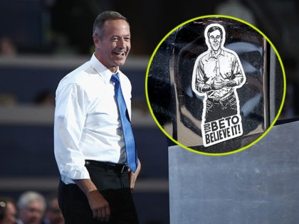 (INSET: A Beto O'Rourker campaign sticker) PHILADELPHIA, PA - JULY 27: Former Gov. Martin O?Malley (D-MD) delivers remarks on the third day of the Democratic National Convention at the Wells Fargo Center, July 27, 2016 in Philadelphia, Pennsylvania. Democratic presidential candidate Hillary Clinton received the number of votes needed to …